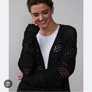New York & Company Crochet Open Front Long Cardigan